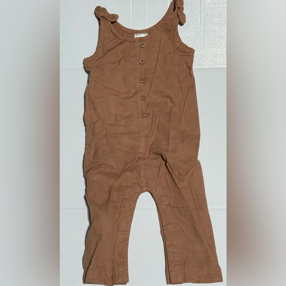 Hanna Andersson Tan/brown 100% cotton, snap bottom 6-12 mths lines overalls